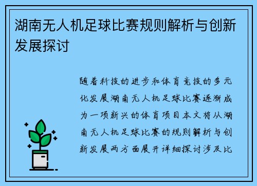 湖南无人机足球比赛规则解析与创新发展探讨