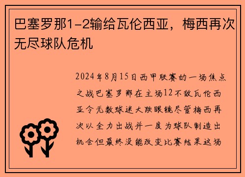 巴塞罗那1-2输给瓦伦西亚，梅西再次无尽球队危机